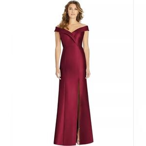 NWT Alfred Sung Off-Shoulder Cuff Trumpet Gown Burgundy Maxi dress 4